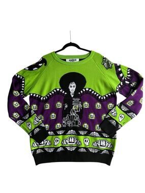 Men "FUN" Beetlejuice Holiday Sweater Lydia Deetz Green/Purple Size 2XL NEW